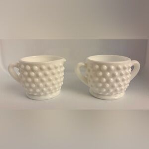 Vintage Fenton Hobnail Small 2 1/8" Milk Glass Creamer and Sugar Set